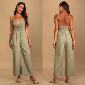 Lulus More Adventurous Green Keyhole Sleeveless Wide-Leg Jumpsuit